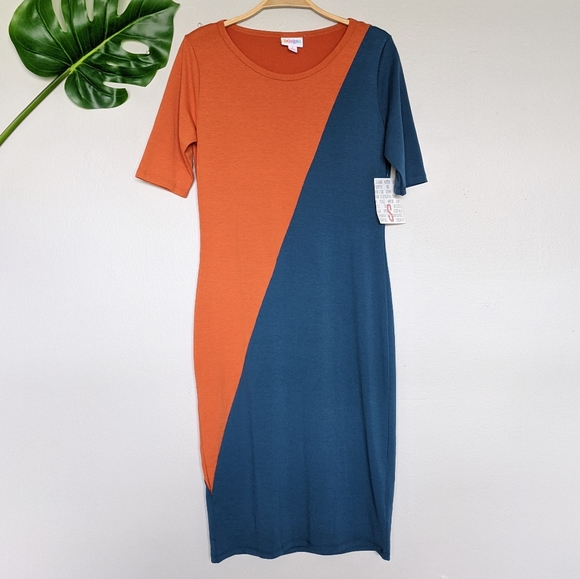 LuLaRoe Dresses & Skirts - Lularoe Julia Navy & orange color block dress